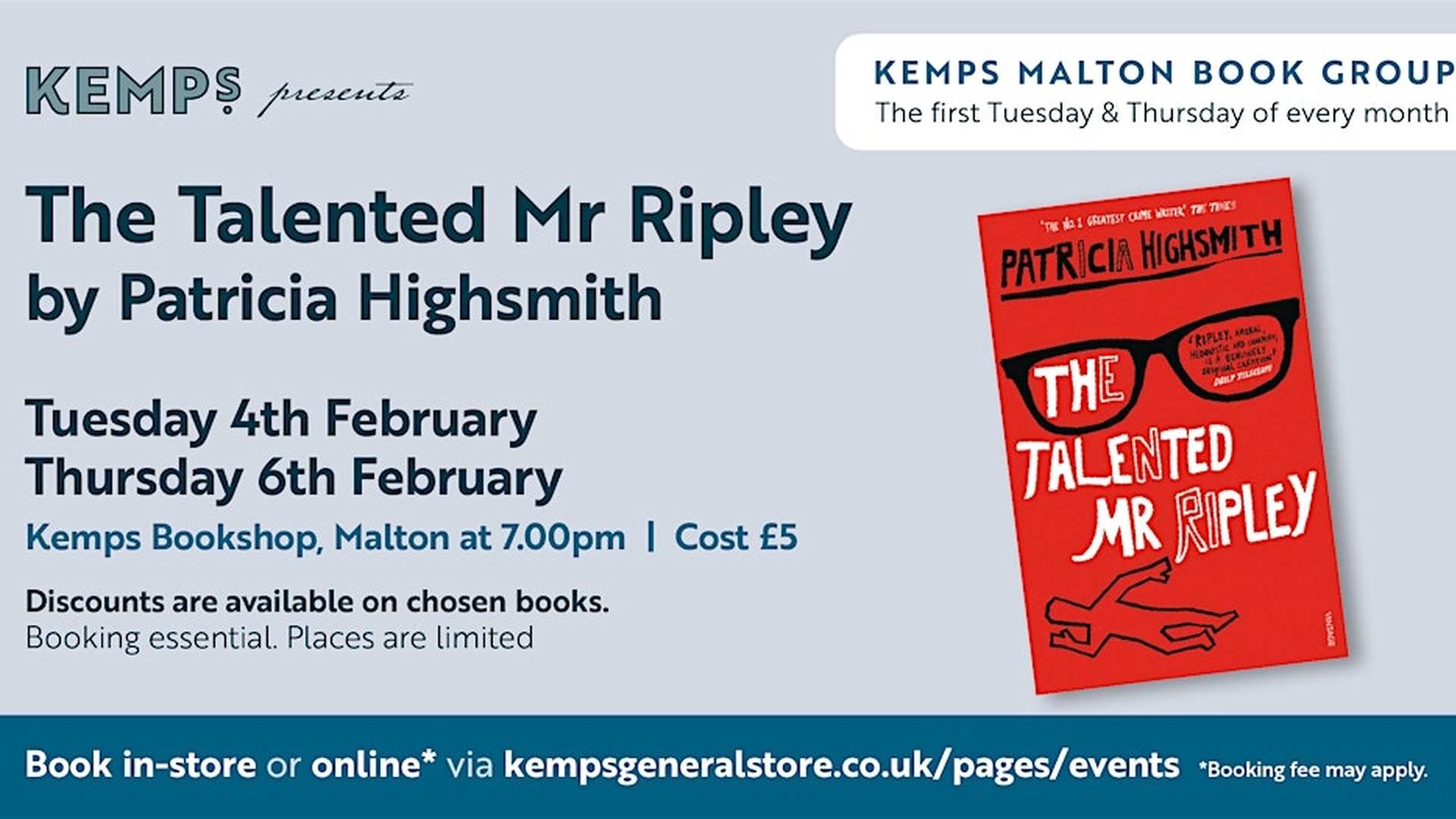 Book Club - Thursday - The Talented Mr Ripley by Patricia Highsmith photo